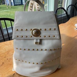 Elegant White Versace Backpack with Gold Accents